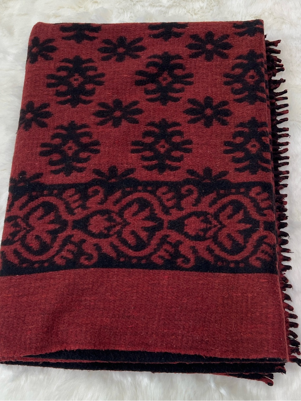 Vintage Reversible 100% Wool Blanket Throw Cabin decor farmhouse 60”x85”